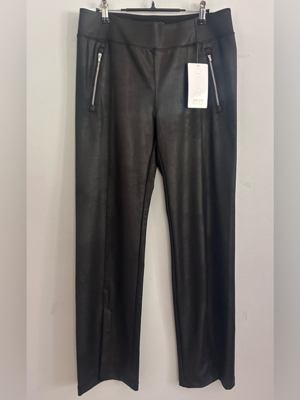 Athleta Delancey Gleam Straight Leg Pant Black Faux Leather L Office Chic Basics